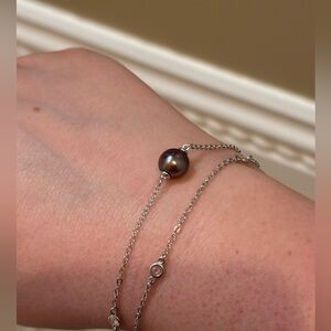 Purple Freshwater Pearl Double Strand Sterling Silver Bracelet
